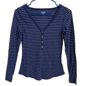 Old Navy long Sleeved Navy and White Stripe Henley Shirt XS BUNDLE ONLY
